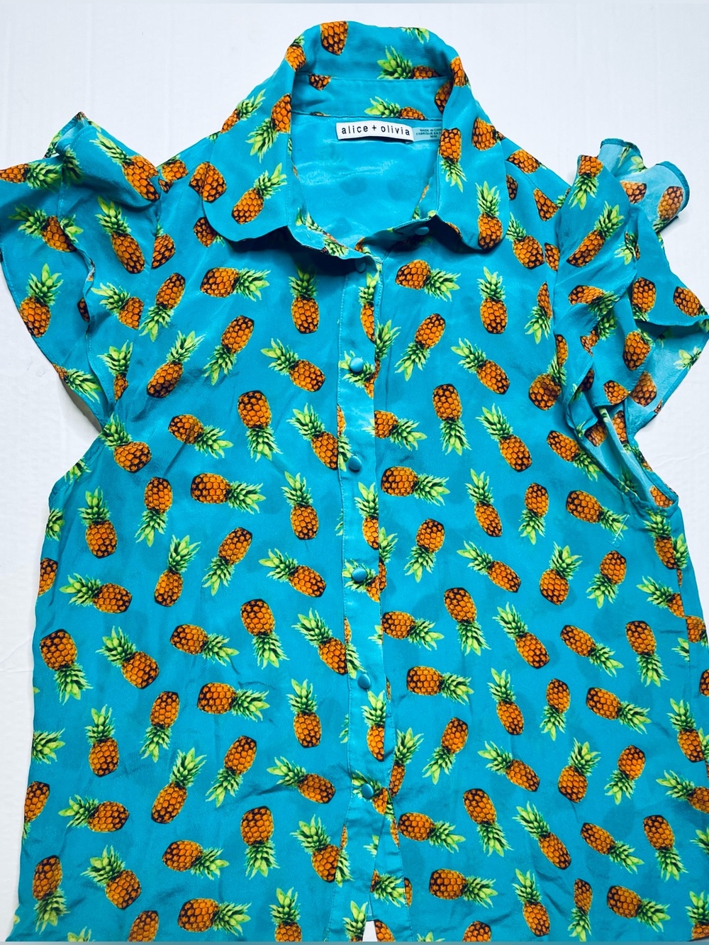 Alice + Olivia 100% Silk Pineapple Print Blouse - Picture 1 of 6